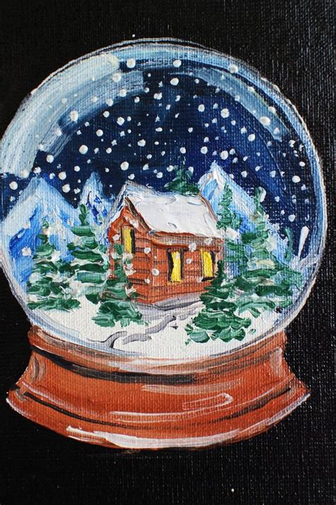 Snow Globe Christmas Card Oil Painting Framed Winter Forest Etsy