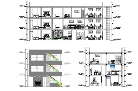 Apartment Building Section And Elevation Design Dwg File Cadbull