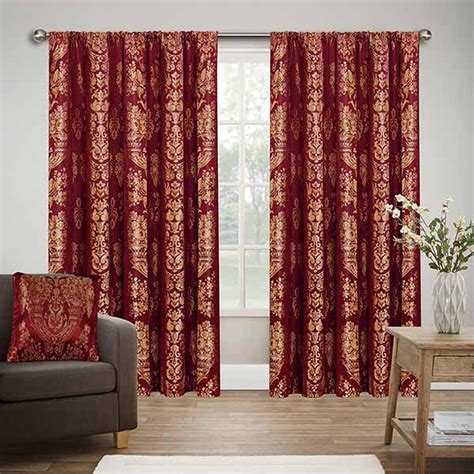 Pencil Pleat Burgundy Jacquard Living Room Curtains Imperial Rooms