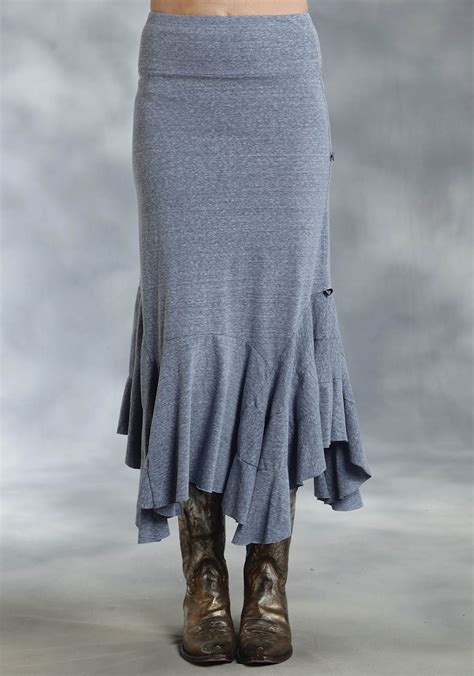 roper® blue heathered flounced hi lo hem western skirt