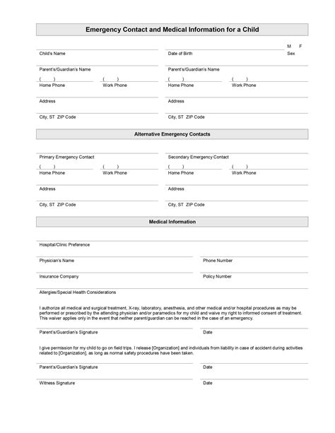 List of health insurance companies phone numbers. Child Emergency Contact and Medical Information Template