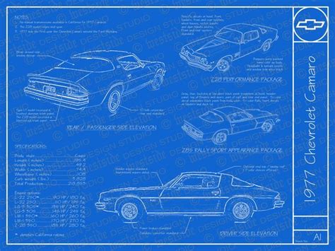 1977 Chevrolet Camaro Blueprint Poster 18x24 Jpeg Etsy