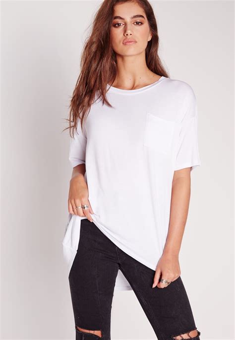 Missguided Pocket Front Oversize T Shirt White﻿ Oversized White T Shirt Women Tops Online