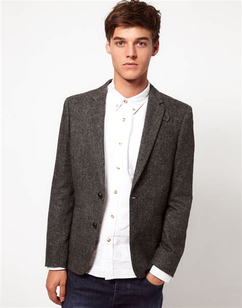 Lyst G Star Raw Asos Slim Fit Tweed Blazer In Gray For Men