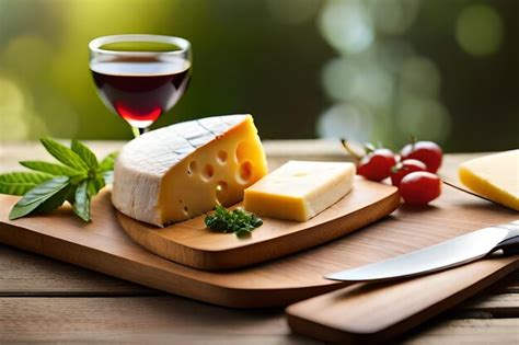 Premium AI Image A Glass Of Wine Next To A Knife And Cheese