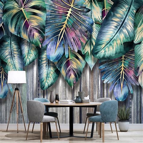 Custom Wallpaper Mural Colorful Tropical Plant Leaves Bvm Home
