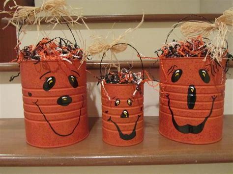 Items Similar To Halloween Painted Tin Can Pumpkin Decor
