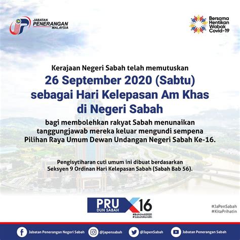 Negeri johor, kedah, terengganu dan kelantan. 26 September 2020 Hari Kelepasan Am Khas Di Negeri Sabah