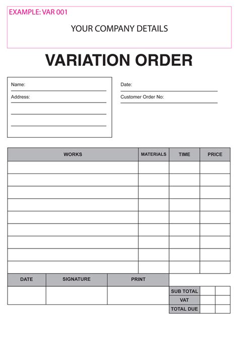 Variation Order Pads Ocean Print Personalised Duplicate Pads