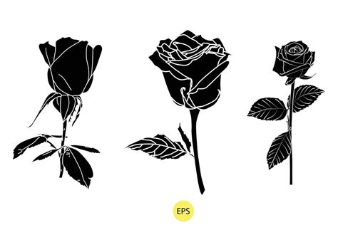 Set Of Black Decorative Rose Silhouettes Vector Black Silhouettes Of