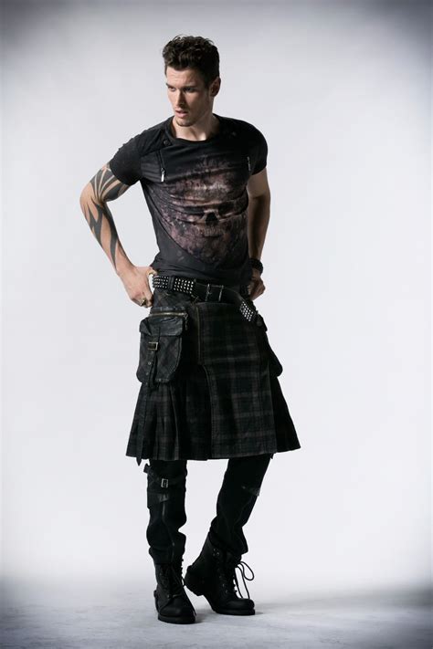 Punk Men Scottish Kilts Casual Pants With Two Pockets Steampunk Gothic