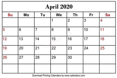 April 8 2020 Calendar Calendar Printables Free Templates