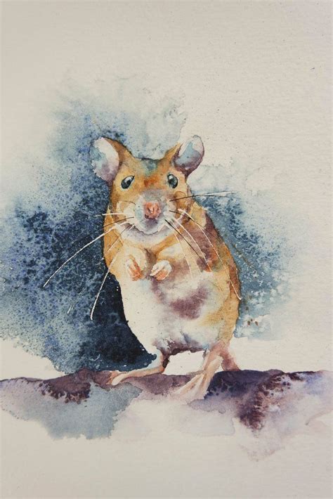 A Watercolor Painting Of A Mouse On A Piece Of Paper