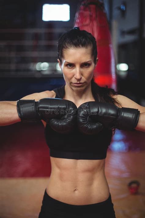 Female Boxer Performing Boxing Stance Stock Photo Image Of Caucasian