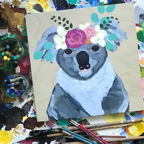 Animal Art Animal Painting Koala Painting Flower Crown Animal With