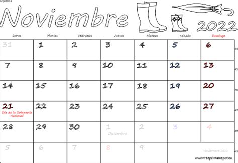 calendario noviembre 2022 argentina imprimir el pdf gratis