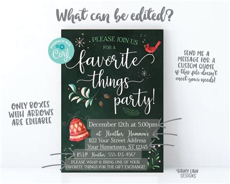 Favorite Things Party Invite Christmas Party Invitation Etsy