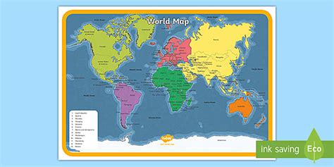 Ks1 Labelled Printable World Map Geography Twinkl