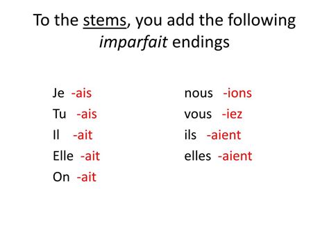 See the translation of attendons with audio pronunciation, conjugations, and related words. PPT - L'imparfait PowerPoint Presentation, free download ...