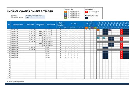Employee Attendance Calendar And Vacation Planner Spreadsheets