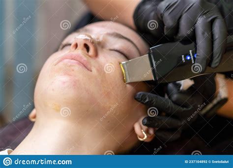The Girl S Face During The Procedure Ultrasonic Cleaning Face Peeling