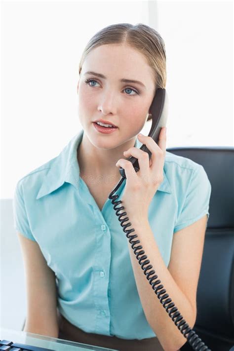 Classy Thoughtful Businesswoman Phoning Stock Image Image Of Blonde