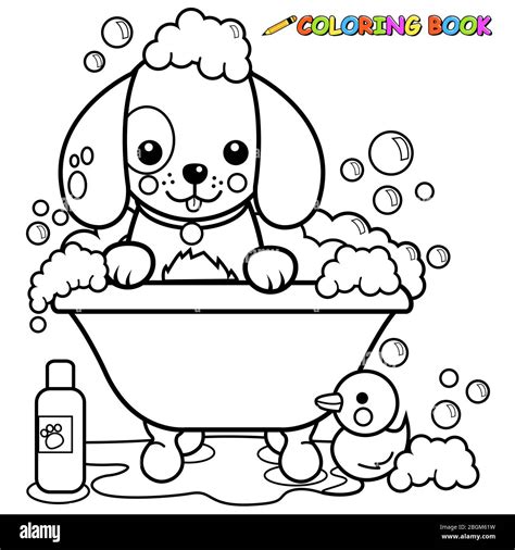 Perro En Una Bañera Tomando Un Baño Página De Coloreado En Blanco Y