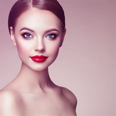 wallpaper simple background soft gradient makeup red lipstick women short hair face
