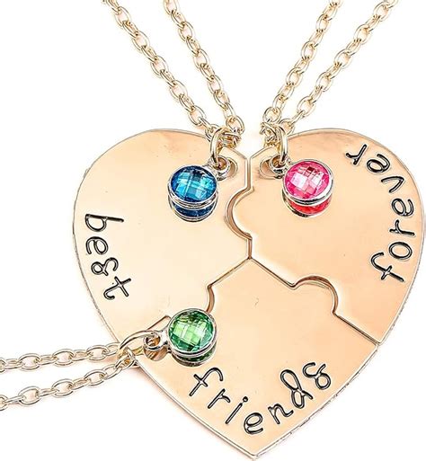 Bff Best Friends Forever 3 Necklace For Women Girl Friendship T Heart Puzzle Jewelry Initial