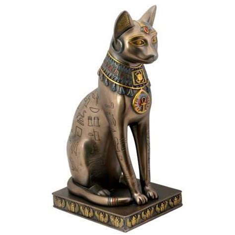 Egyptian Cat Goddess Bast Or Bastet With Egyptian Symbols And Bronze Finish