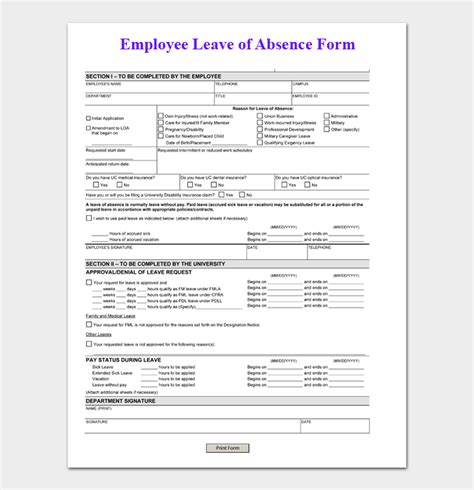 Free Employee Leave Request Form Template Printable Templates
