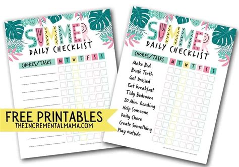 Free Printable Summer Chore Chart Printable Blog