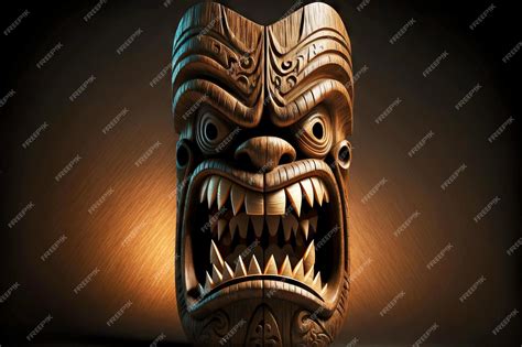 Premium Photo Wooden Tiki Mask With Teeth For Traditional Ethnic Rites