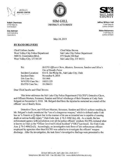 Letter From Salt Lake County District Attorney Sim Gill Pdf
