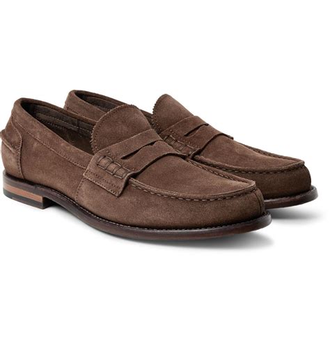 Officine Creative Cambridge Suede Penny Loafers In Chocolate Brown
