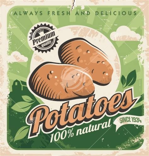 Farm Fresh Potatoes Vintage Label Vector Design Lukeruk