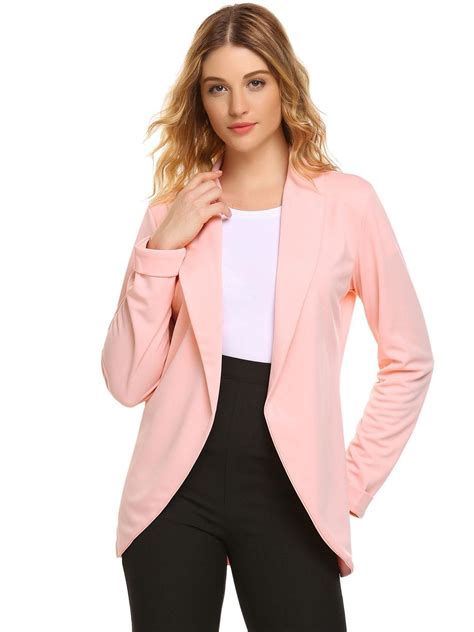 Pastel Pink Open Solid Collar Blazer Casual Blazer Jacket Blazer