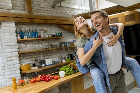 lovely couple having fun together at rustic kitchen stock image image of adult lovely 148150449