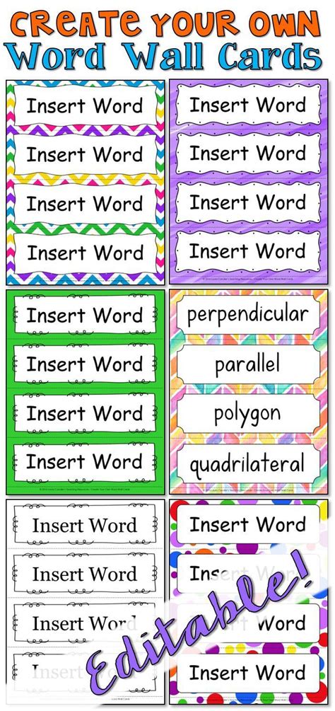 Editable Word Wall Cards Math Word Walls Math Words Word Wall Cards