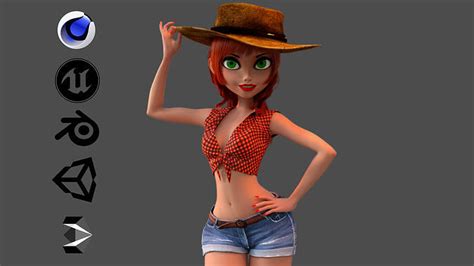 3d Model Cartoon Cowgirl Vr Ar Low Poly Cgtrader