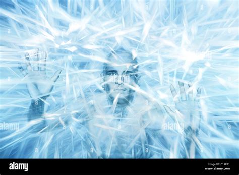 Man Within Block Of Frozen Ice With Eyes Open Stock Photo Alamy