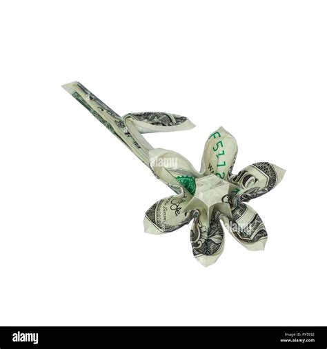 Money Origami Flower Folded With Real One Dollar Bill Isolated On White