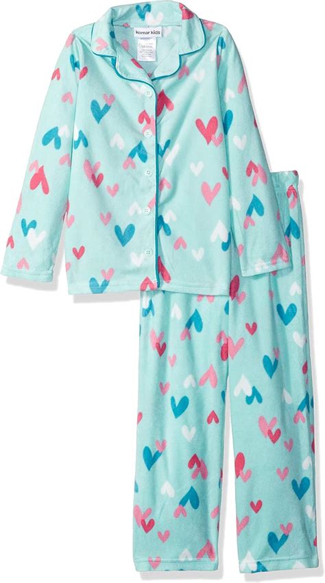 Komar Kids Girls Big Button Down Microfleece Pajama Set