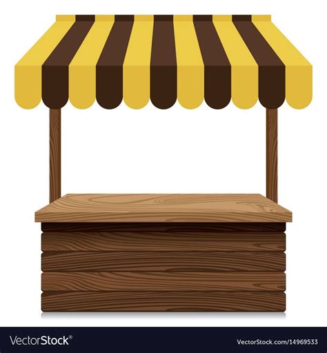Wooden Market Stall With Yellow And Brown Awning Vector Image On