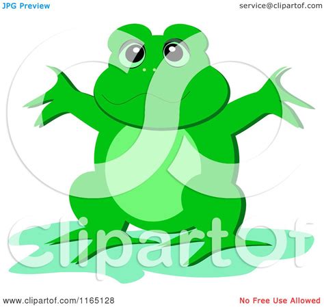 Cartoon Of A Happy Green Frog Holding His Arms Up Royalty Free Vector