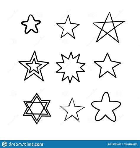 Doodle Stars Set Many Cute Hand Drawn Stars On White Background Stock