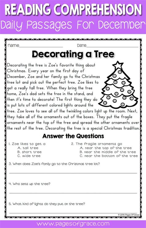 2nd Grade Christmas Reading Comprehension Worksheets