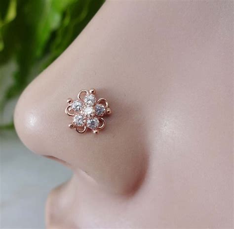 Christmas Day Indian Nose Stud Rose Gold Nose Ring Flower Nose Etsy