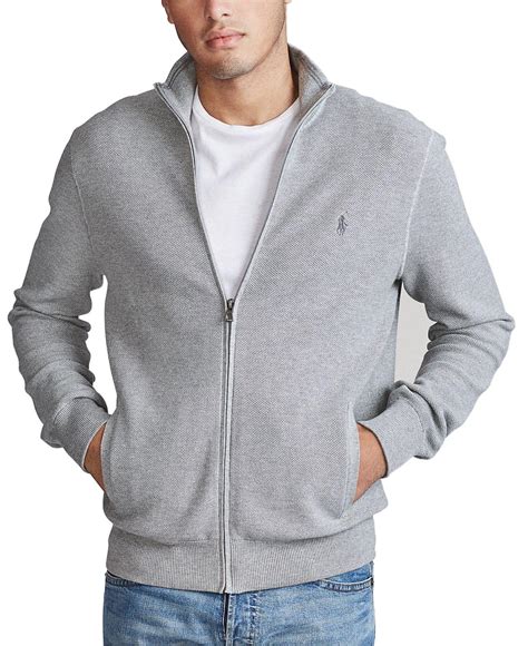 Polo Ralph Lauren Cotton Full Zip Sweater In Gray For Men Lyst