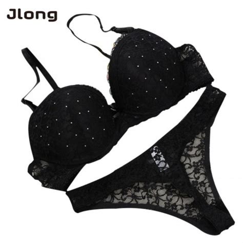2017 Lace Drill Bra Set Women Push Up Underwear Set Bra And Thong Set 34 36 38 40 Bc Cup For Female